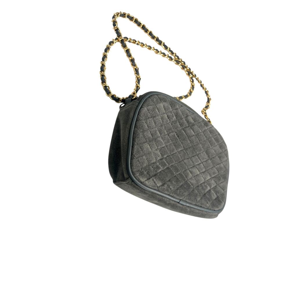 Vintage 90's Newport News Purse Bag Crossbody Grey Suede Quilted Gold Chain Lux - Picture 12 of 14